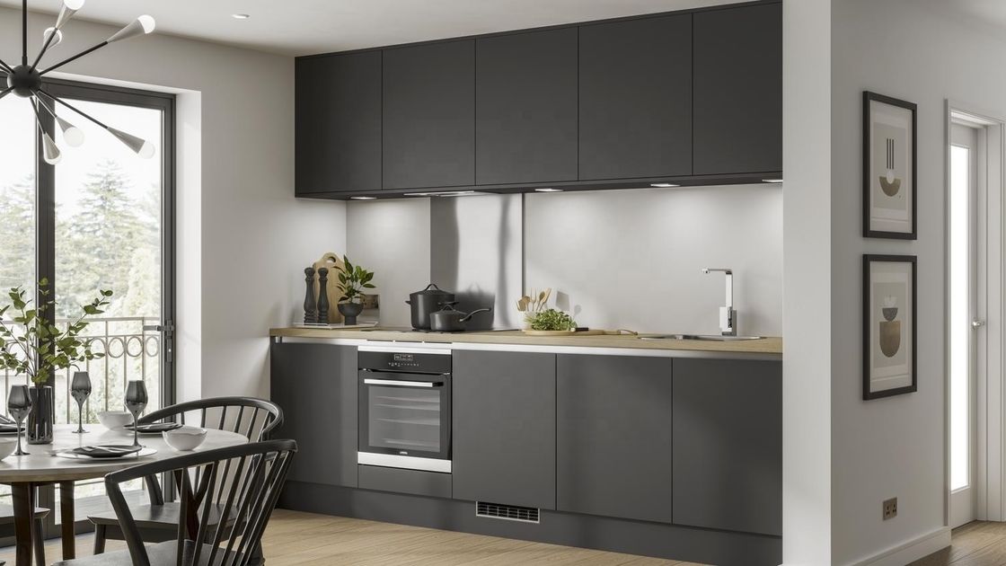 Küchenschrank für Villa/Wohnung mit superbeständigem MR-MDF-Material und matte Grau-Finixierung
