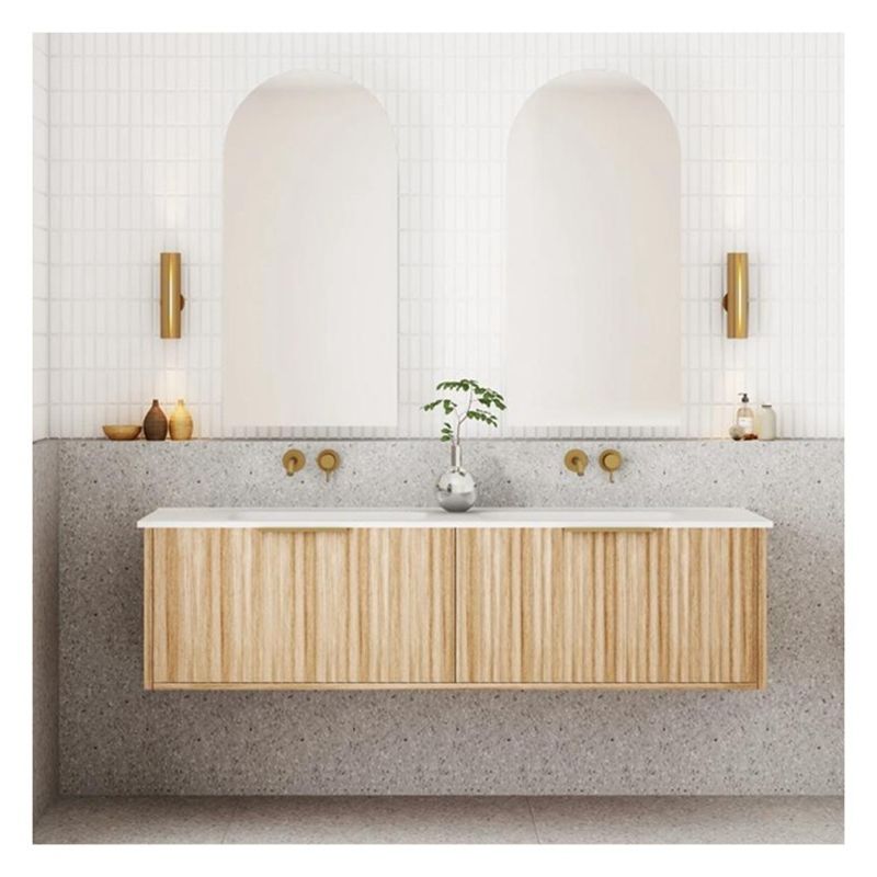 Wohnung Badezimmer Eitelkeit mit Massivholz Tür-Panel und Custom Light Holz-Getreide