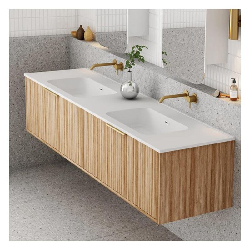 Wohnung Badezimmer Eitelkeit mit Massivholz Tür-Panel und Custom Light Holz-Getreide