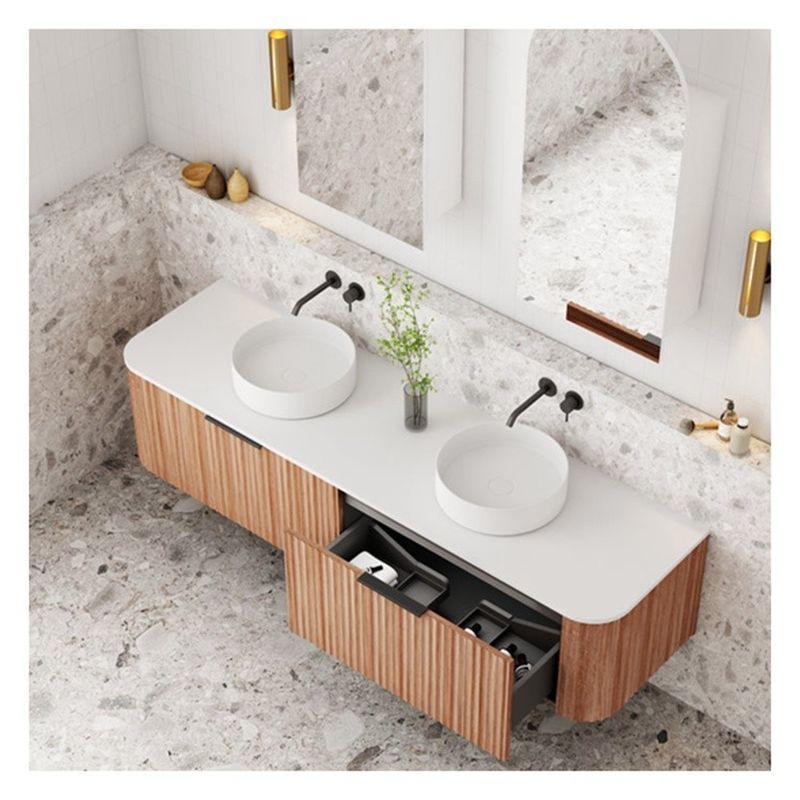 Wohnung Badezimmer Eitelkeit mit Massivholz Tür-Panel und Custom Light Holz-Getreide