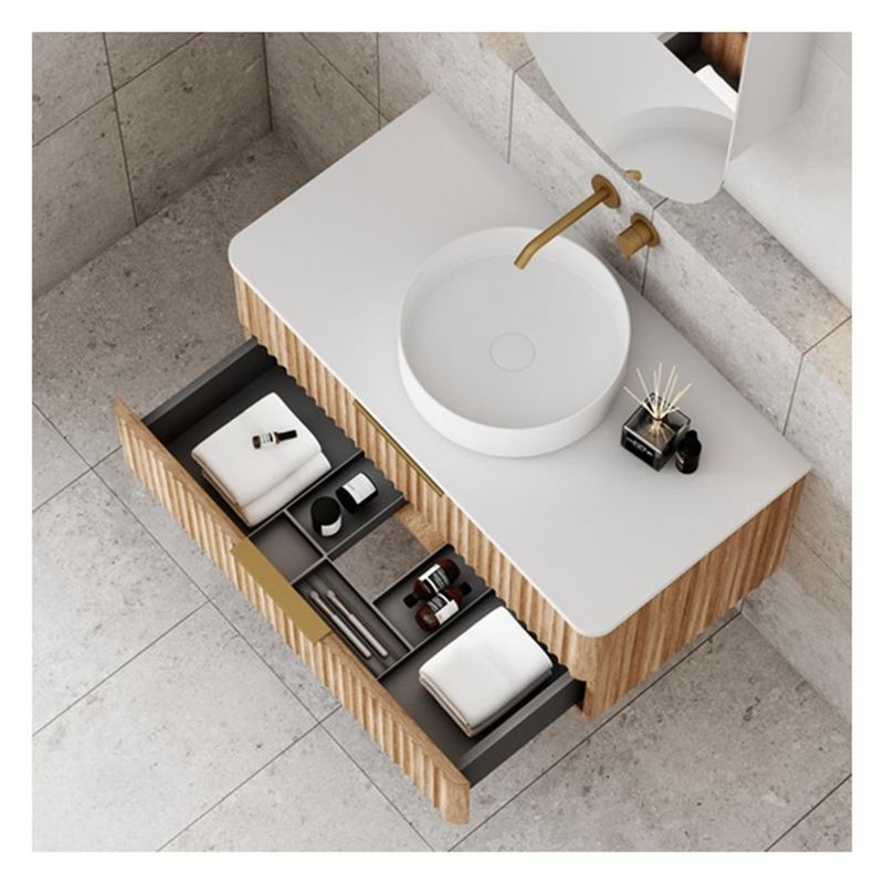 Wohnung Badezimmer Eitelkeit mit Massivholz Tür-Panel und Custom Light Holz-Getreide