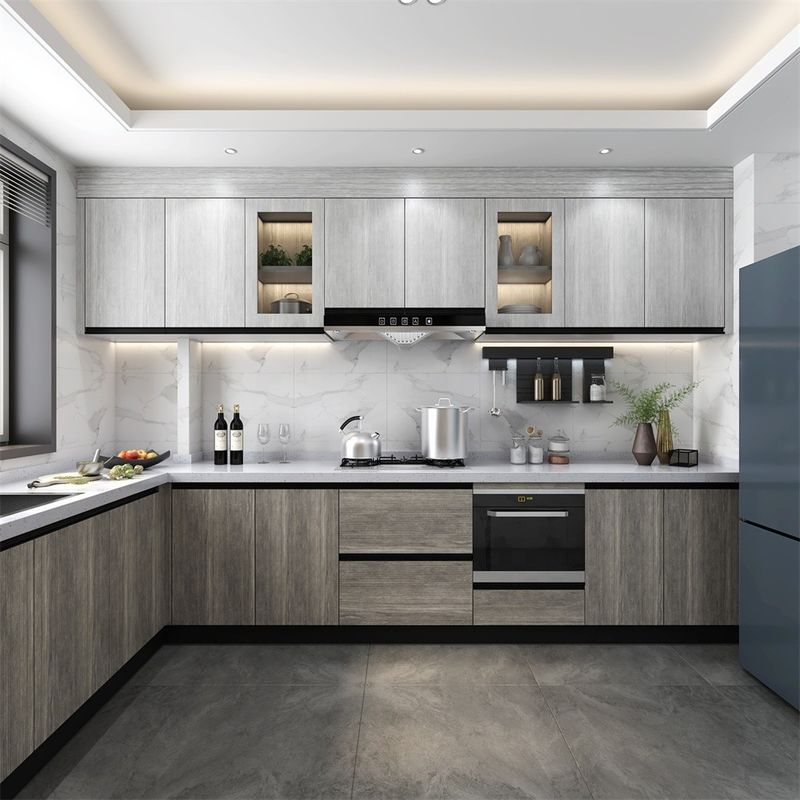 Blum Schubladen Accessoires für 2022 Grauer Küchenschrank in moderner Villa Renovierung