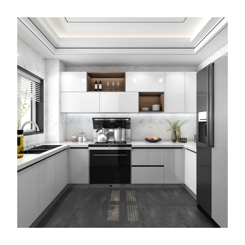 Moderner Design Stil Glanz Karkassenmaterial Custom High-End Küchenschrank mit Blum Hardware