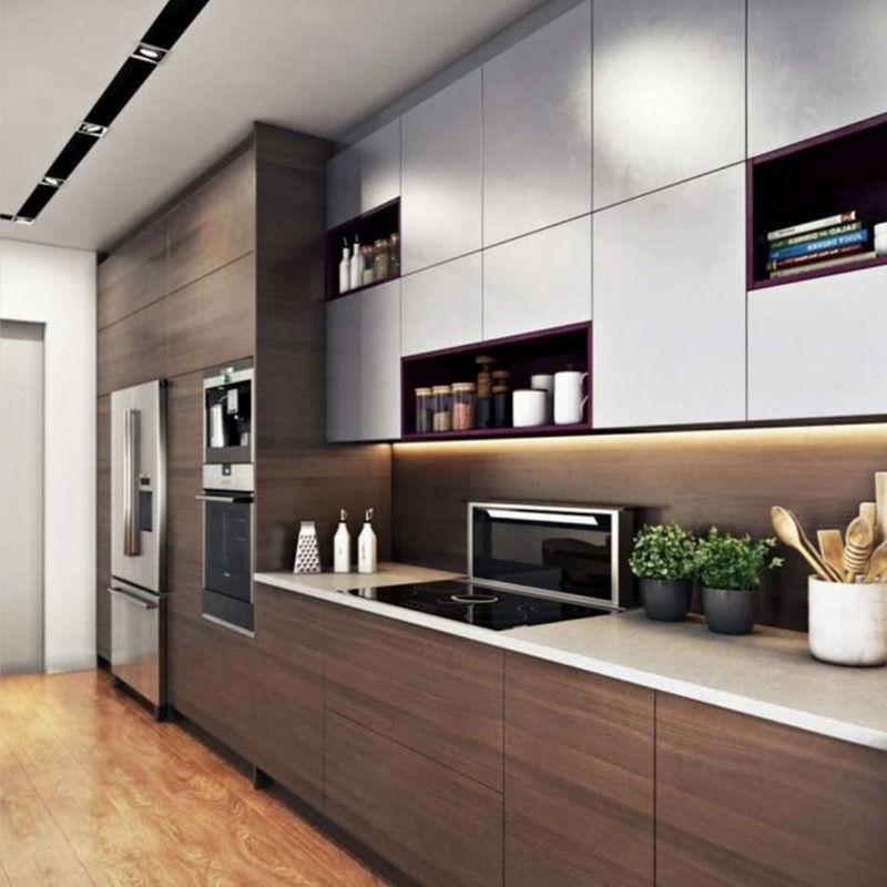 Customized Veneer Farbe Küchenschrank mit Inseln aus Oem in wasserdichtem Material