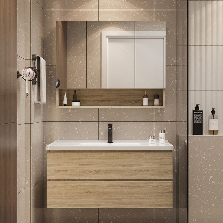 Moderner Euro-Stil Massivholz-Freistand-Badezimmer-Vanity mit PVC-/Lack-Türveredelung