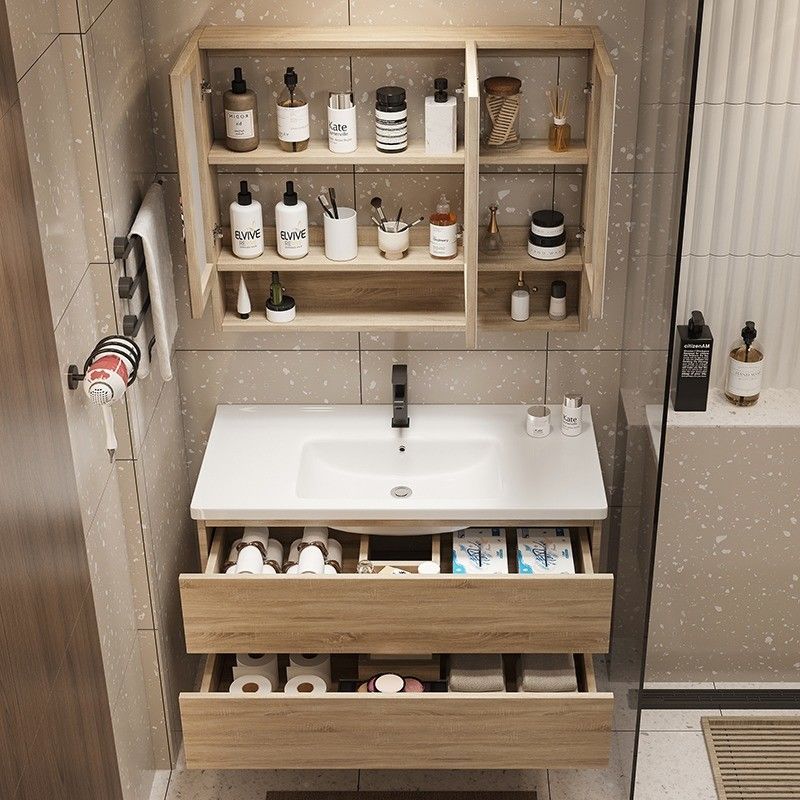Moderner Euro-Stil Massivholz-Freistand-Badezimmer-Vanity mit PVC-/Lack-Türveredelung