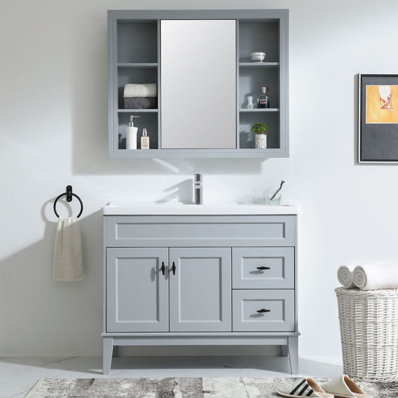 Badezimmer Vanity PVC/Lack Tür Veredelung Moderne Holz Fußboden Stehen Kleines Einzelwaschbecken
