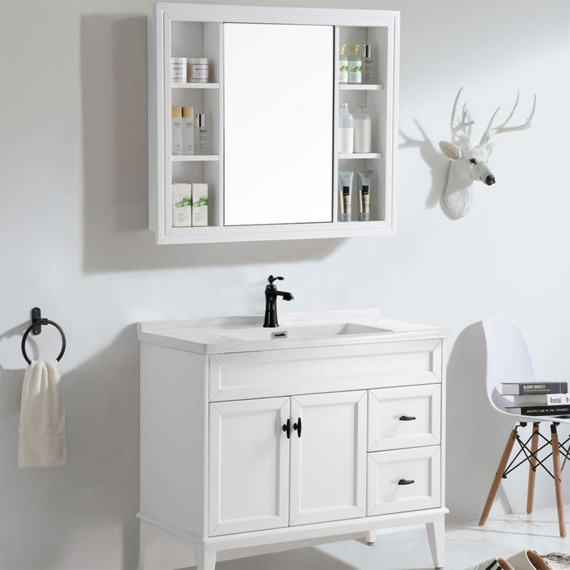 Badezimmer Vanity PVC/Lack Tür Veredelung Moderne Holz Fußboden Stehen Kleines Einzelwaschbecken