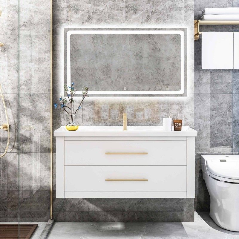 Badezimmer Vanity PVC/Lack Tür Veredelung Moderne Holz Fußboden Stehen Kleines Einzelwaschbecken