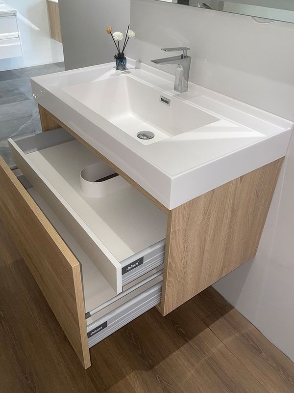 Schubladen Schieberegler Möbel im Euro-Stil Wandgehängtes Doppelschwimmbad Schrank Waschbecken Badezimmer Vanity Set