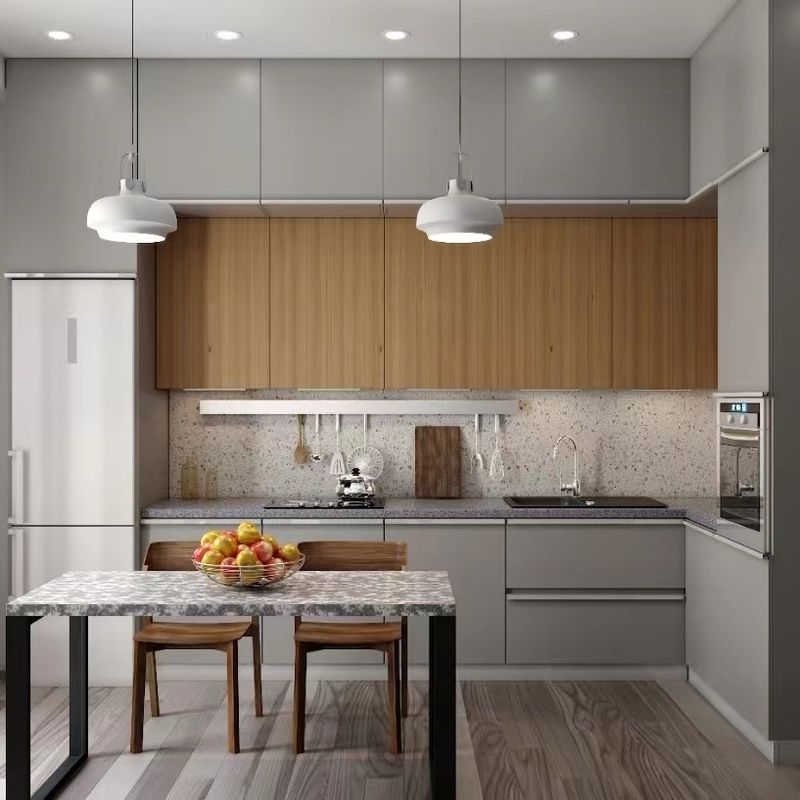 2024 Design Moderne L-förmige Küchenmöbel aus Holz für eine moderne Villaküche