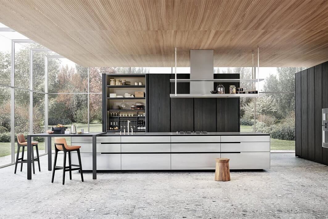 Modernes Design Außenküche Speisekammer Schrank in schwarzer Farbe mit Bar und Blum Hardware