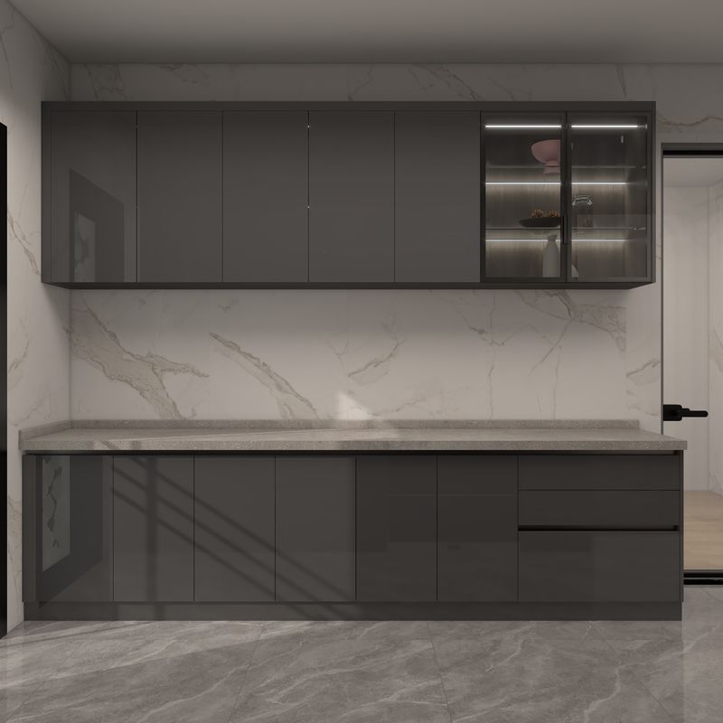 Moderne Küchenschränke im Innenraum mit Grau-Insel-Form und MDF-Türen zu erschwinglichen Preisen