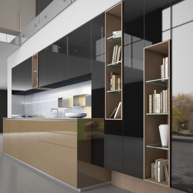 Glasverwendetes Hängendes Schwarzes Pvc-Küchenschrank mit individueller Furnierfarbe