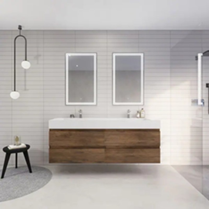 Moderne Euro-Stil-Badezimmer Vanity mit Holzkorn-Floating Vanity und Silberspiegel