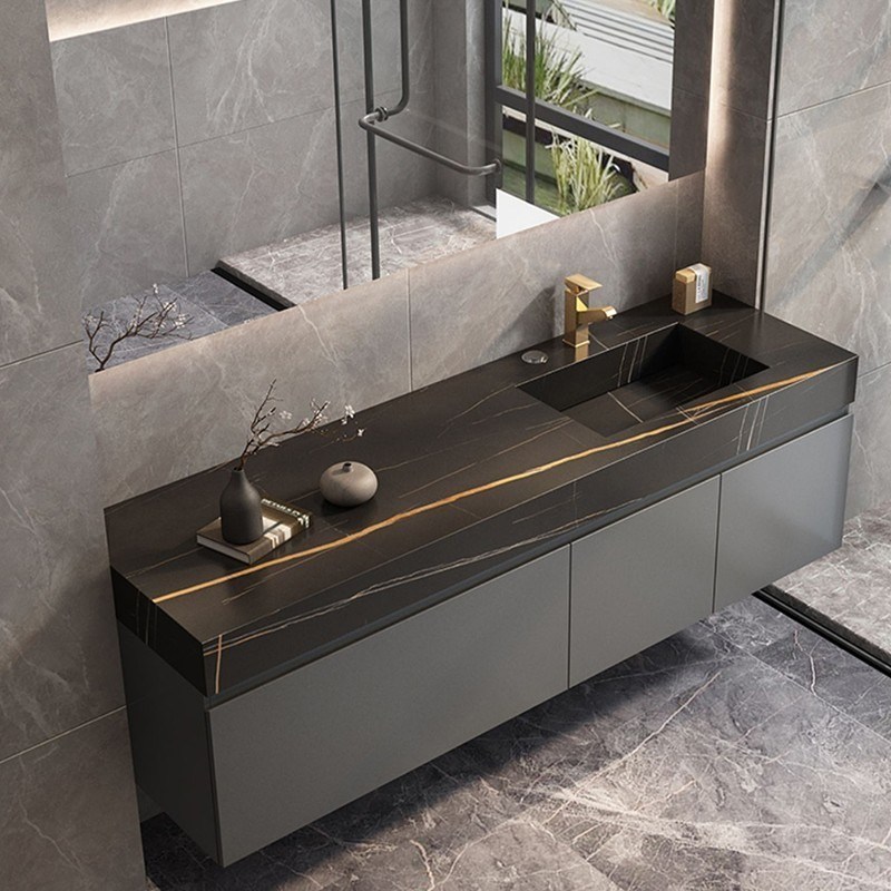 Individuell angepasste Breite Badezimmer Vanity Einzel Waschbecken Set mit Spiegel Badezimmer im modernen Stil