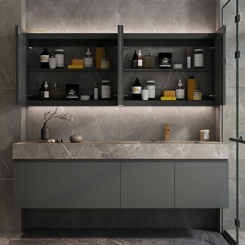 Individuell angepasste Breite Badezimmer Vanity Einzel Waschbecken Set mit Spiegel Badezimmer im modernen Stil