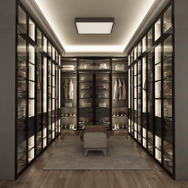Schwarz Glas Tür Panel Aluminiumrahmen Moderner Stil Leicht Luxus Schrank für Wohnung