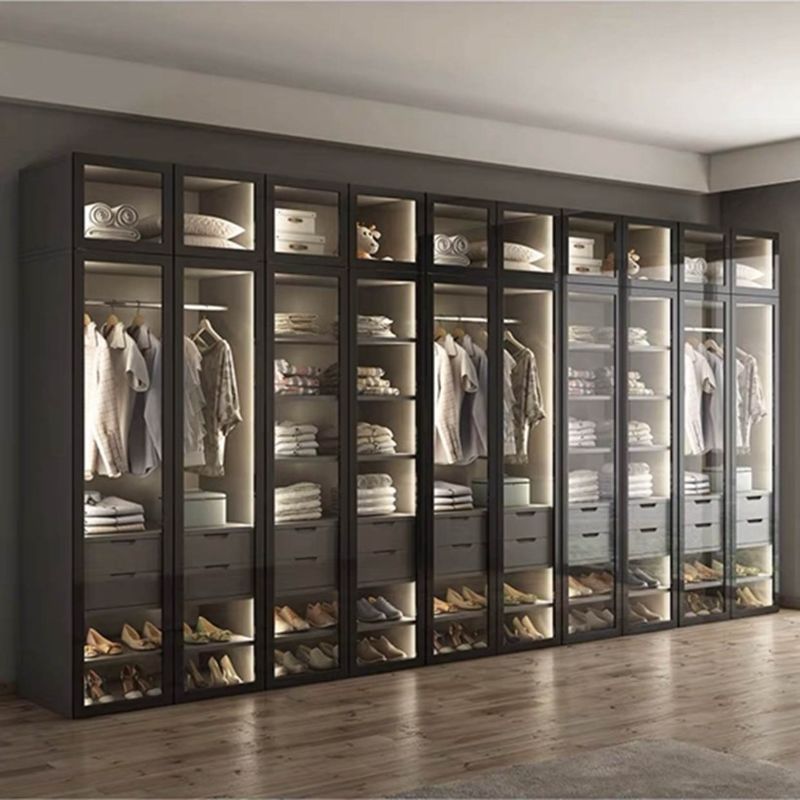 Schwarz Glas Tür Panel Aluminiumrahmen Moderner Stil Leicht Luxus Schrank für Wohnung
