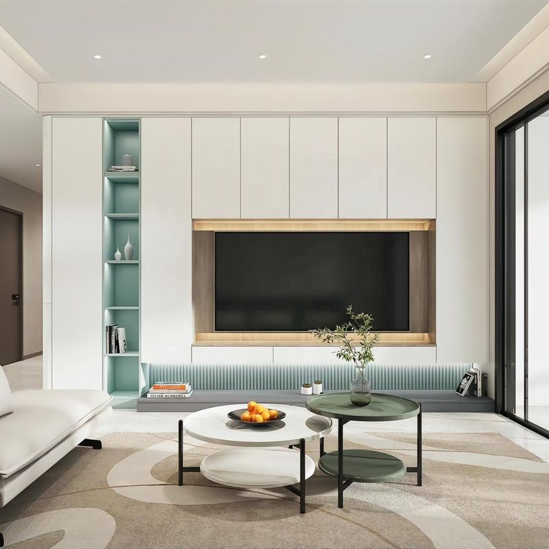 2022 Wohnung Innenausstattung Wand Dekoration Ideen Modernes Wohnzimmer Holz PANEL TV Schrank Design