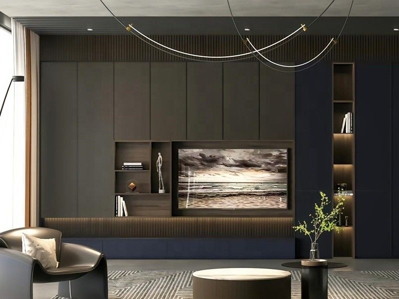 2022 Wohnung Innenausstattung Wand Dekoration Ideen Modernes Wohnzimmer Holz PANEL TV Schrank Design