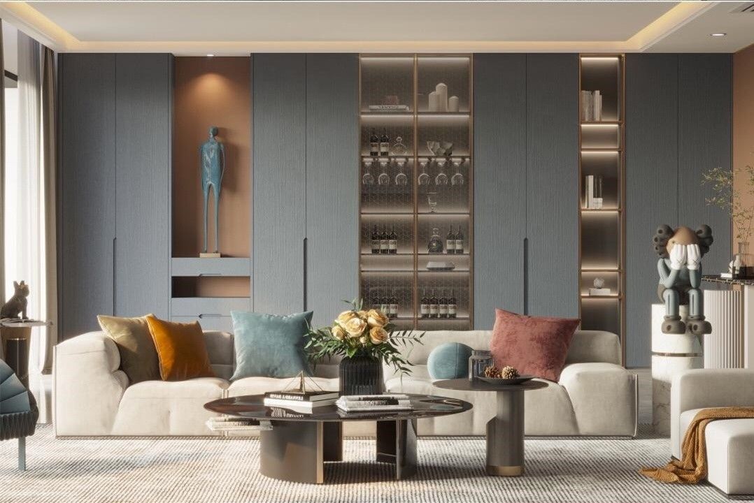2022 Wohnung Innenausstattung Wand Dekoration Ideen Modernes Wohnzimmer Holz PANEL TV Schrank Design