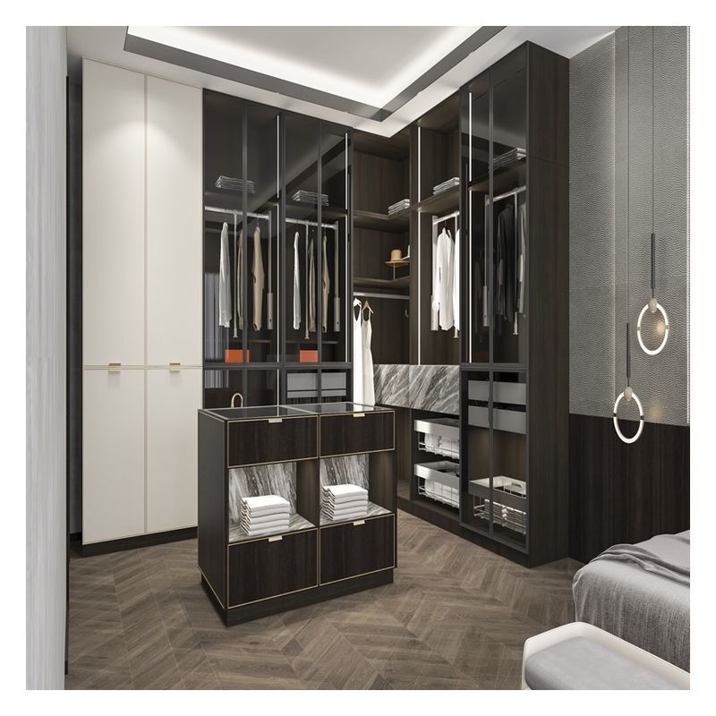 Maßgeschneiderte Holz-Moderne Walk In Garderobe mit High-End Lack-Panel-Speicherlösung