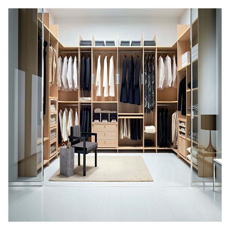 Maßgeschneiderte Holz-Moderne Walk In Garderobe mit High-End Lack-Panel-Speicherlösung
