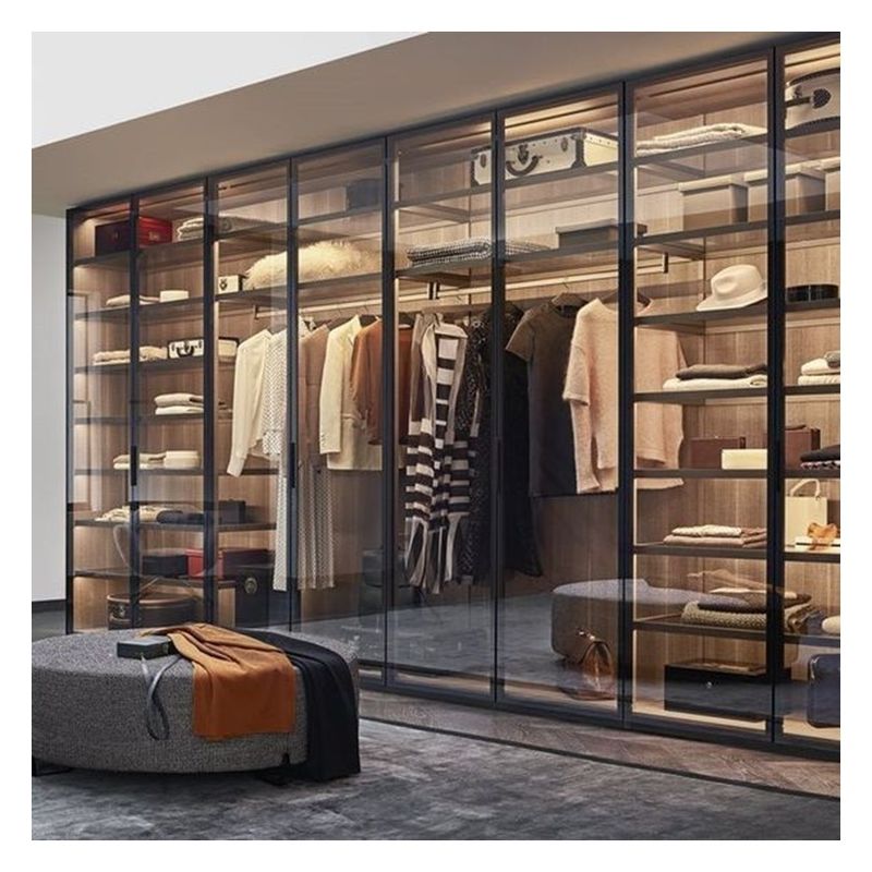 Moderne Design-Stil Holz-Minimalist-Schrank mit Glas Tür-Panel und Lichtstreifen