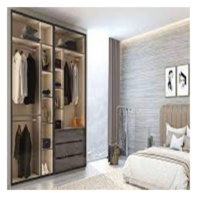 Massivholz Schlafzimmer Schrank mit angepassten Glas Türplatten und Metall Schiebetüren