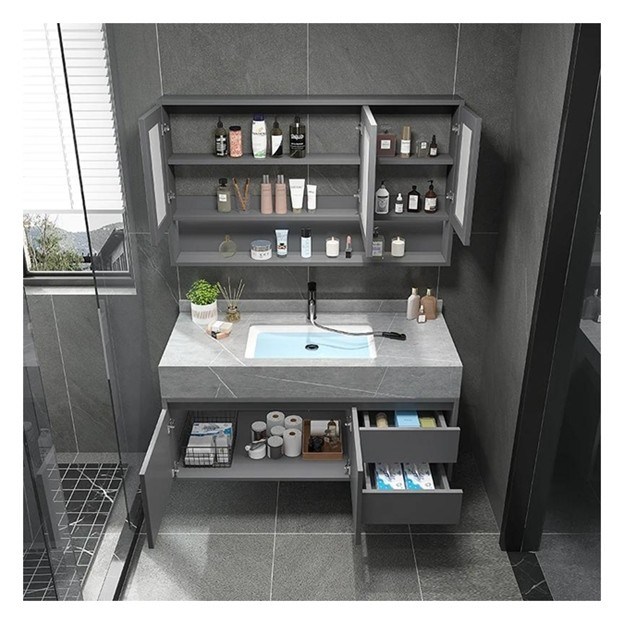 Individuell angepasste Einzelbadezimmer Vanity mit Smart Mirror Minimalist Massivholz Schrank