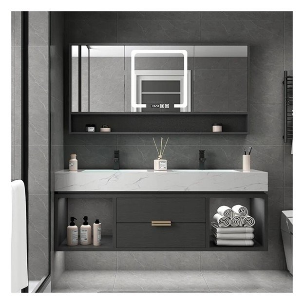 Individuell angepasste Einzelbadezimmer Vanity mit Smart Mirror Minimalist Massivholz Schrank