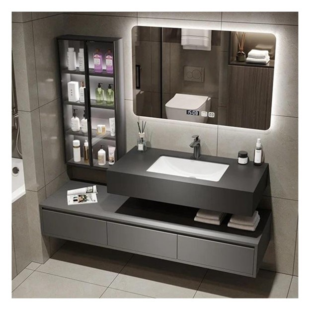 Individuell angepasste Einzelbadezimmer Vanity mit Smart Mirror Minimalist Massivholz Schrank