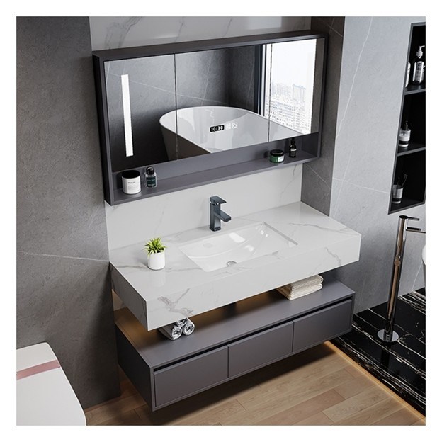 Individuell angepasste Einzelbadezimmer Vanity mit Smart Mirror Minimalist Massivholz Schrank