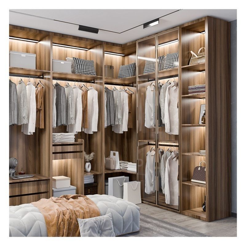 Home Möbel Moderne schwarze Aluminiumrahmenglasplatten Massivholzkleiderschrank mit Lichtbar Dekoration