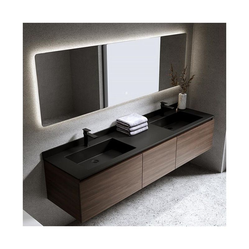 Moderner Stil Wasserdicht Custom Doppelspülbecken Wand Hängen Bad Eitelkeit mit Silber Spiegel