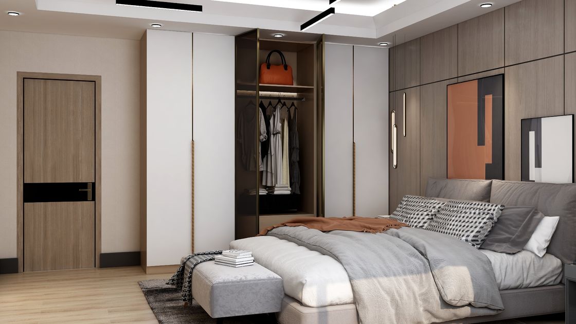 High-End-Material Mr Hdf Board Schrank kundenspezifischer Schlafzimmer Schrank im Panel Holz Stil