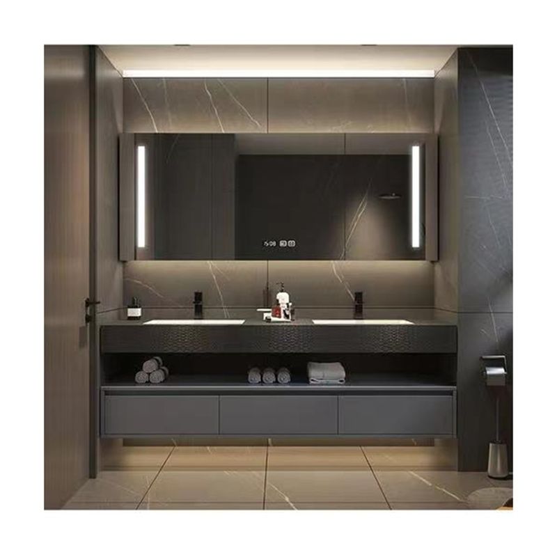 Schwimmer Make-up Spiegel Metallrahmen Vanity Badezimmer Schrank Set mit grifffreiem Design