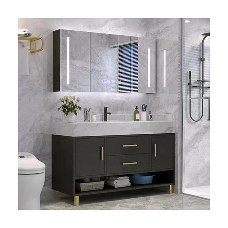 Wohnung Bad Schrank Set Nordisch Moderne Schwarze Holz Spiegel Wandmöbel