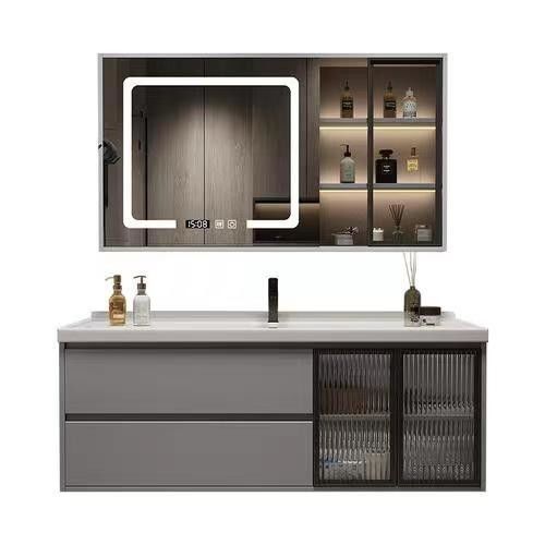 MDF-Schrank für Badezimmer mit Schublade und Spiegelwaschbecken
