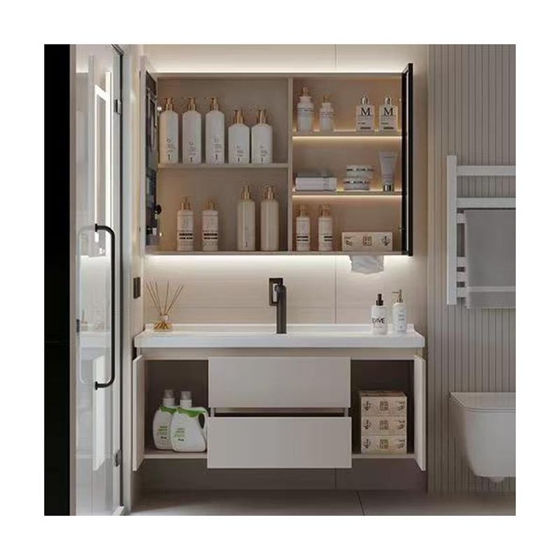 MDF-Schrank für Badezimmer mit Schublade und Spiegelwaschbecken