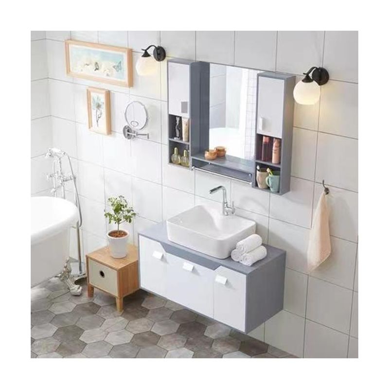 End Luxus modernes Design 28 72 Zoll Fluted PVC Membran Schmal schwimmendes Badezimmer Eitelkeit Schrank Set