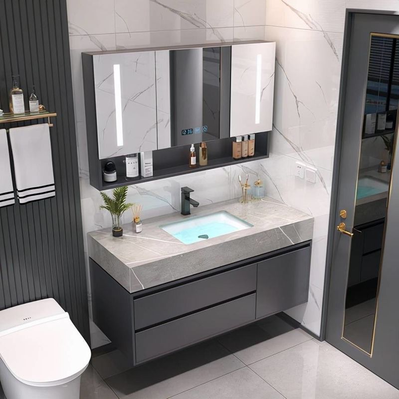End Luxus modernes Design 28 72 Zoll Fluted PVC Membran Schmal schwimmendes Badezimmer Eitelkeit Schrank Set