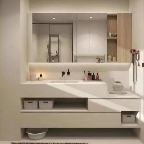 End Luxus modernes Design 28 72 Zoll Fluted PVC Membran Schmal schwimmendes Badezimmer Eitelkeit Schrank Set