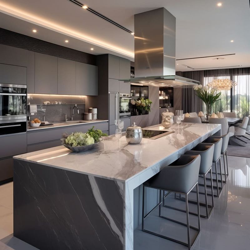 Modulare Küchenschränke Matte Grau Custom Design Küchenmöbel mit HDF-Türmaterial