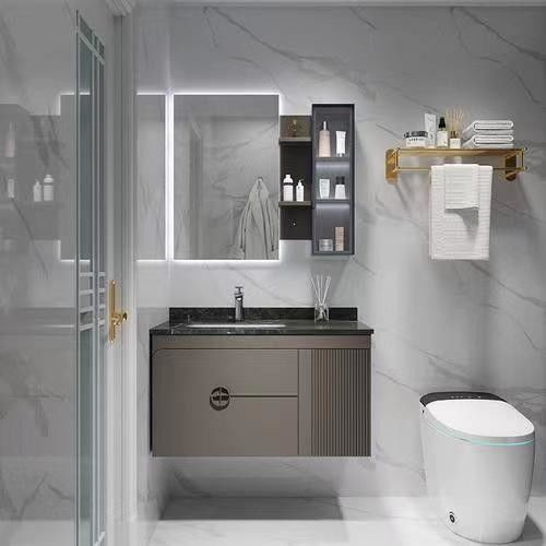 Moderne Wandgehängte Design Badezimmer Vanity Schrank mit Acryl Tür-Panel und Stein-Top