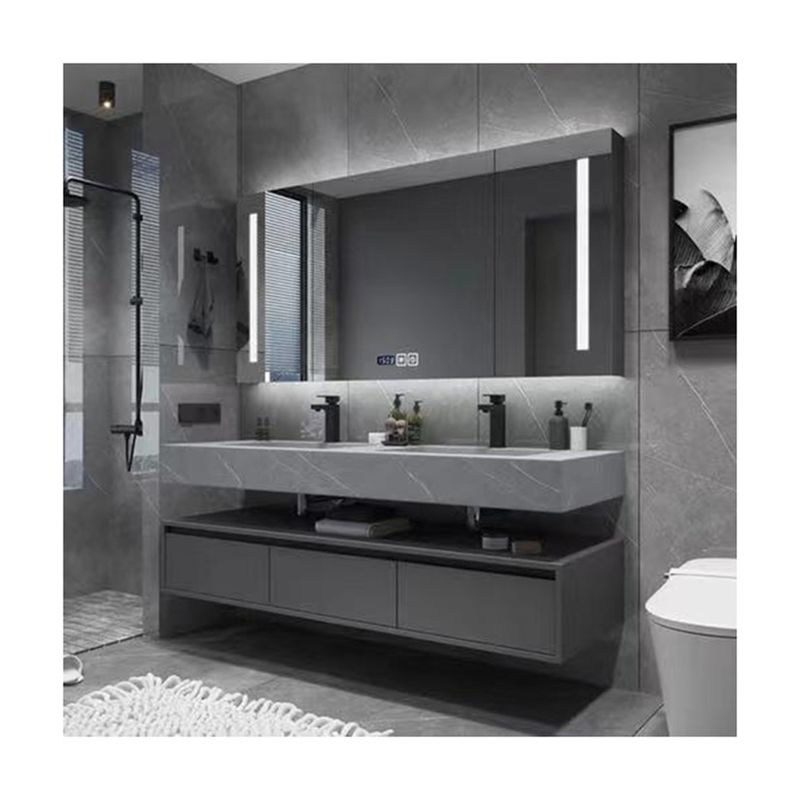Moderner Stil Wandmontiertes Bad Vanity Set mit Spiegel Marmoroberfläche und Wasserhahn enthalten