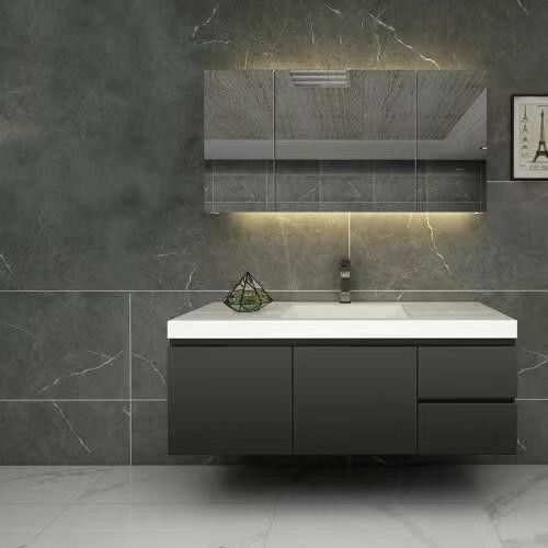 Moderner Stil Wandmontiertes Bad Vanity Set mit Spiegel Marmoroberfläche und Wasserhahn enthalten