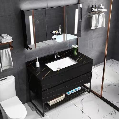 Moderner Stil Wandmontiertes Bad Vanity Set mit Spiegel Marmoroberfläche und Wasserhahn enthalten