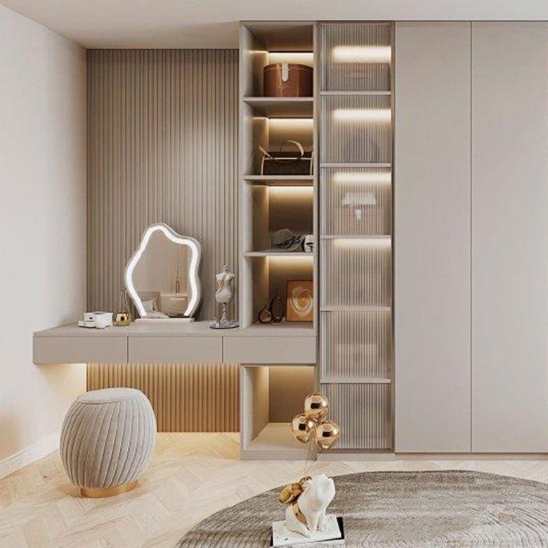 Moderne Holzdressing mit Spiegel für Schlafzimmer Wandschrank und Kleidung Schrank